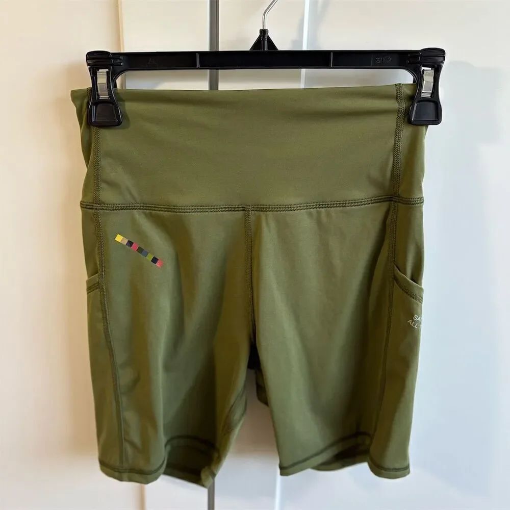 Saturdays NYC Bike Shorts Size S Green High-Waisted Activewear